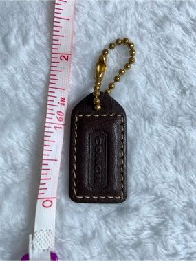 Coach Brown Leather Key Tag with Gold Chain